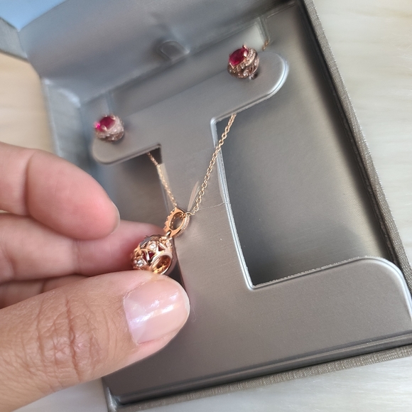 Zales Lab-Created Ruby & White Sapphire Frame Pendant and Earrings Set - Picture 9 of 14